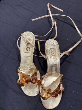 D&G Metallic Gold Sequin Embellished Strappy Heels